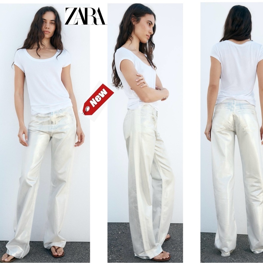 Zara silver white metallic foil mid rise five pocket denim jeans bloggers fave 4